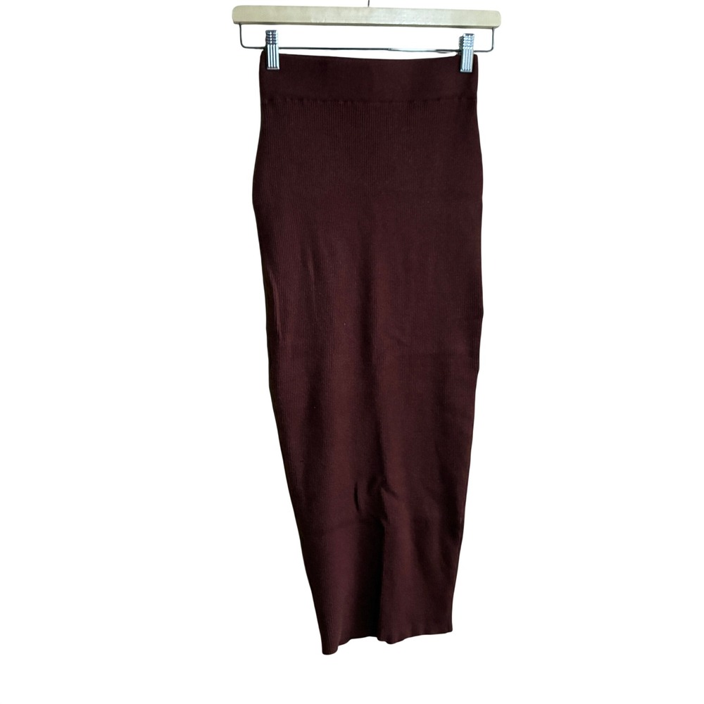 House of Harlow 1960 Ribbed Knit Midi Skirt XS Burgundy Womens Stretch Pencil